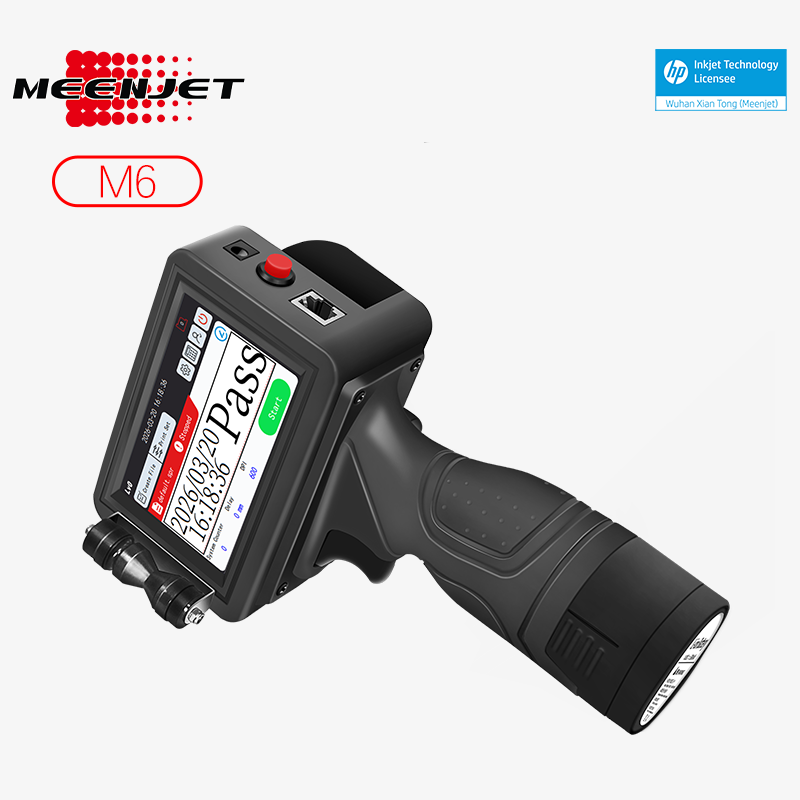 Meenjet M6 handheld inkjet printer printing batch codes and barcodes