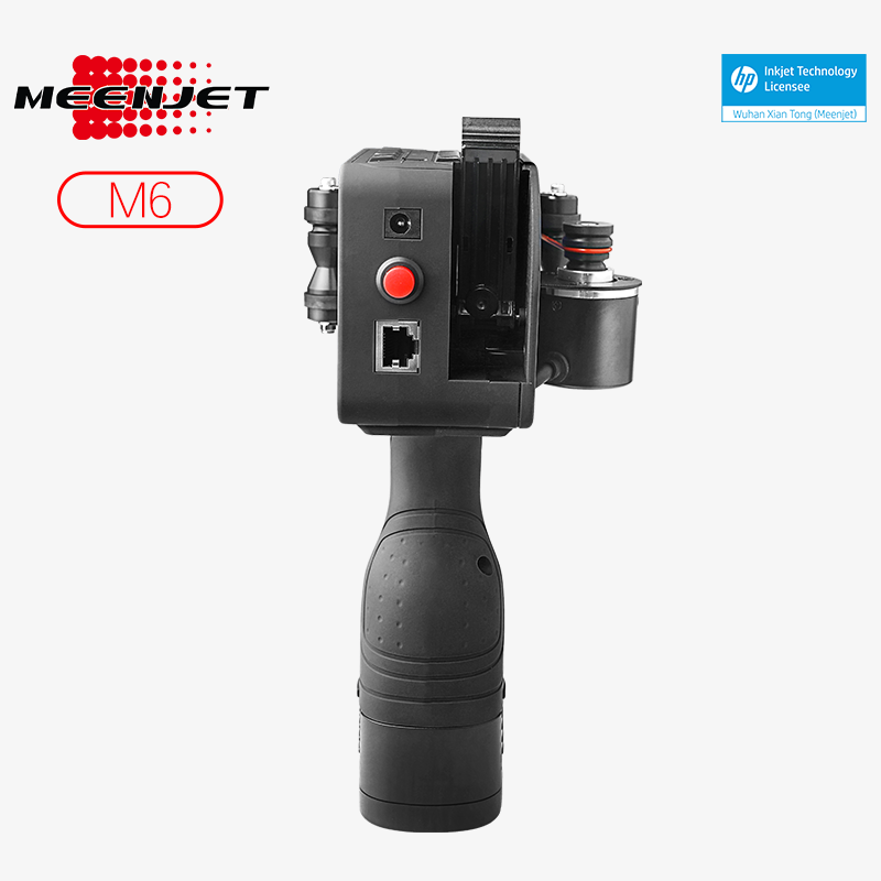 Meenjet M6 handheld TIJ printer controls, battery and connection points