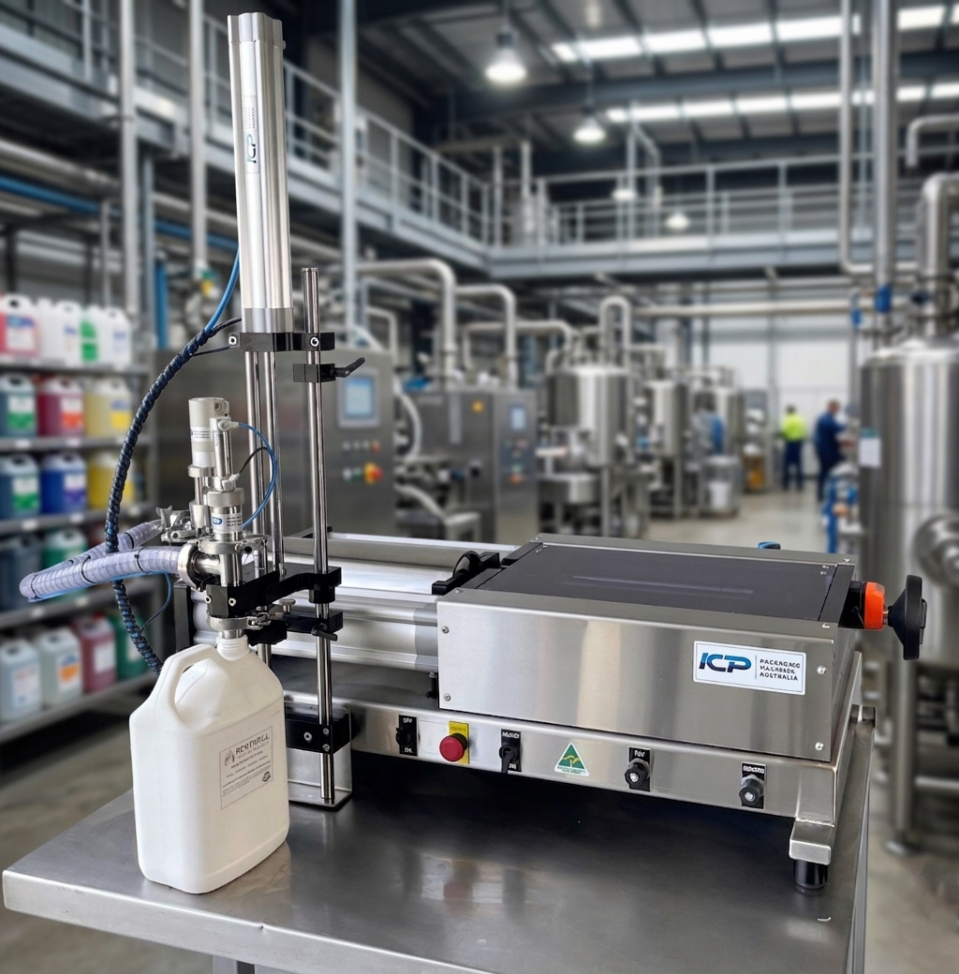 ICP-5 liquid filling machine filling 5L jerry containers with liquid