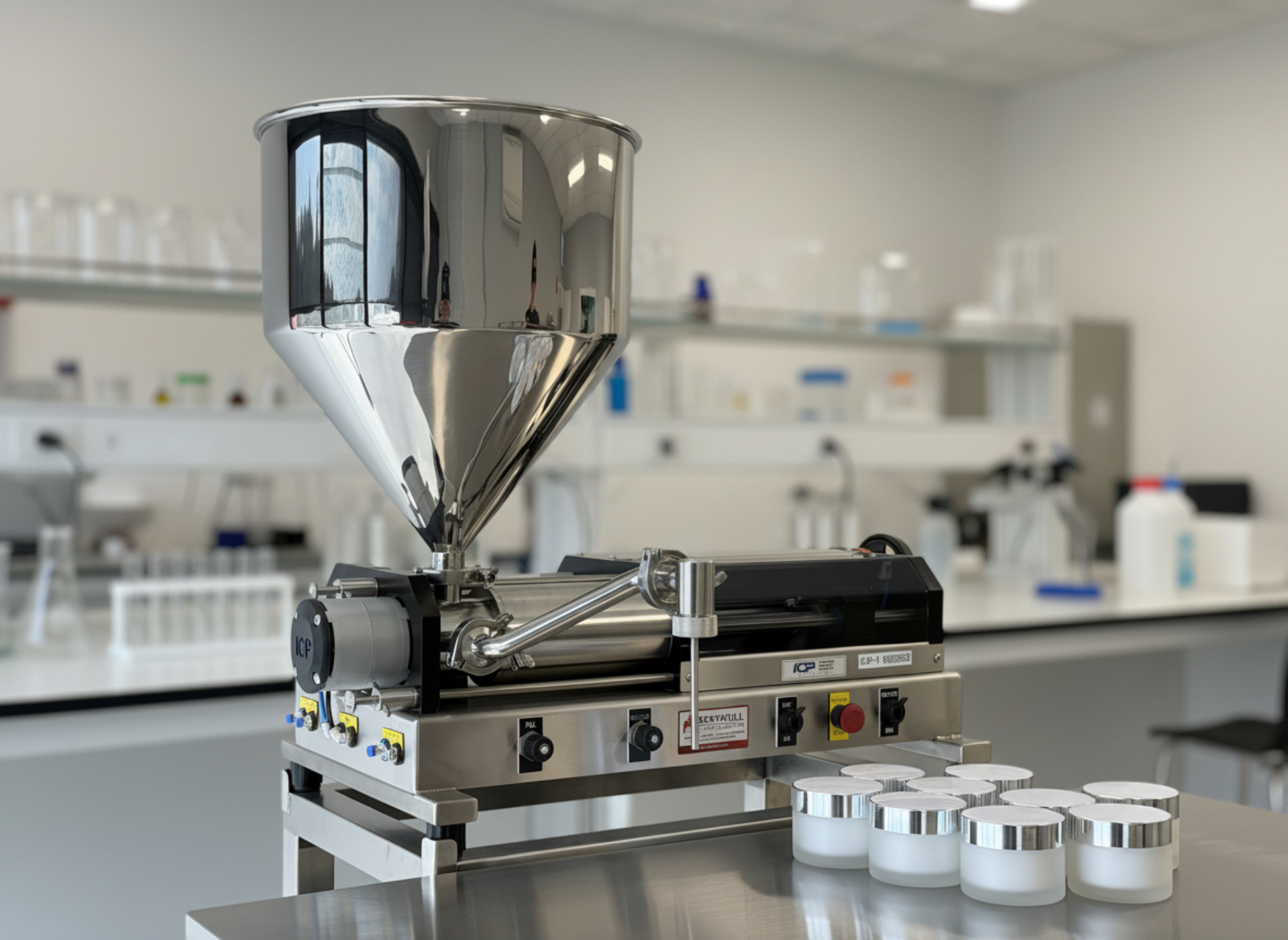 Australian made semi-automatic filling machine filling hand cream into containers